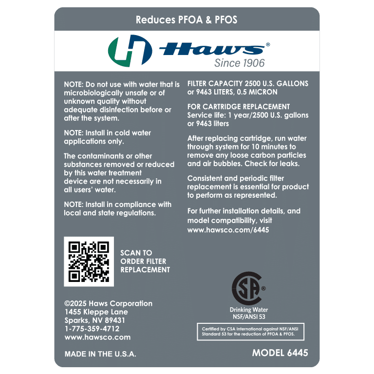 6445 | PFOA/PFOS (PFAS) Drinking Water Filter